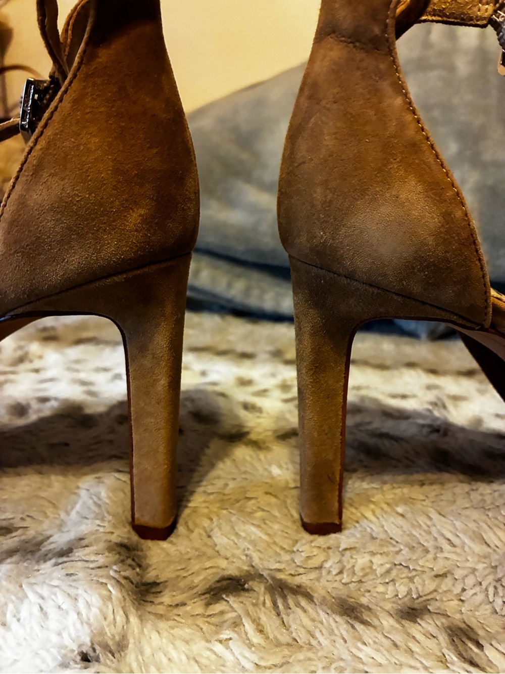 Sam Edelman Tan Suede Peep-Toe Ankle Strap Stiletto Heels- Size 7 1/2 - Picture 6 of 16